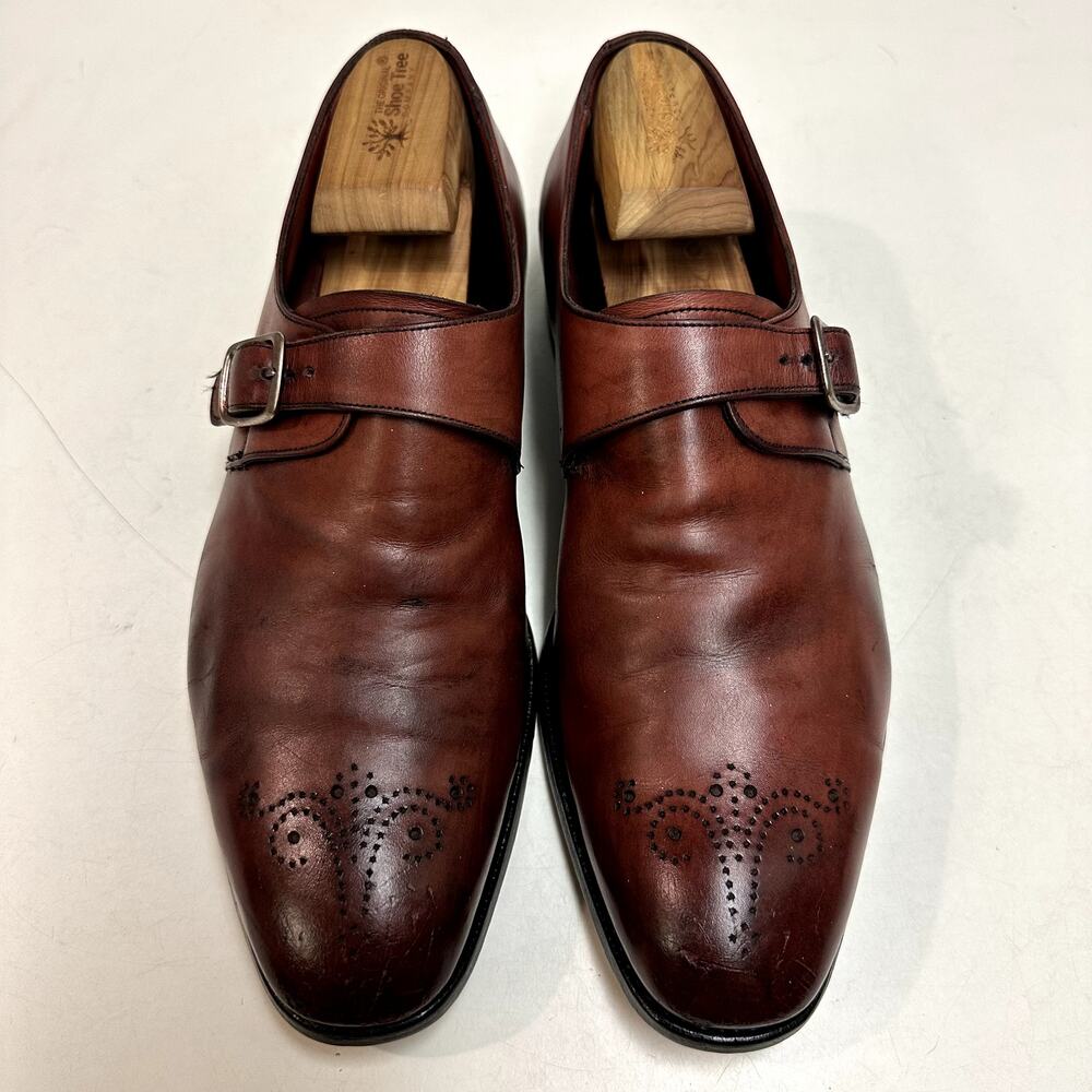 GOOD VTG Edward Green Monk Strap Burgundy Calf Medallion Toe Made in England 9